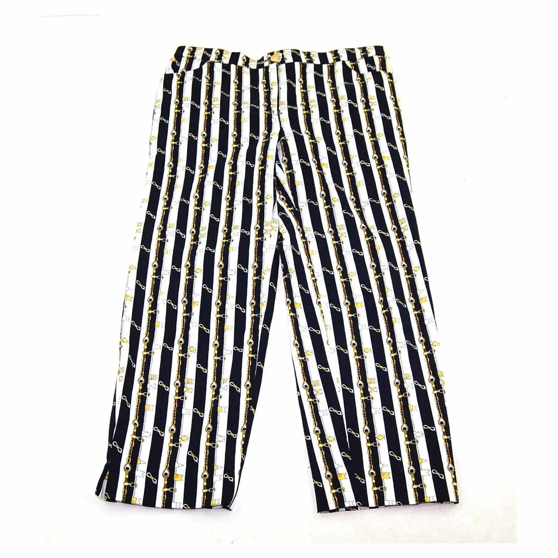 90s Striped Gold Chain Print Straight Jeans - 10