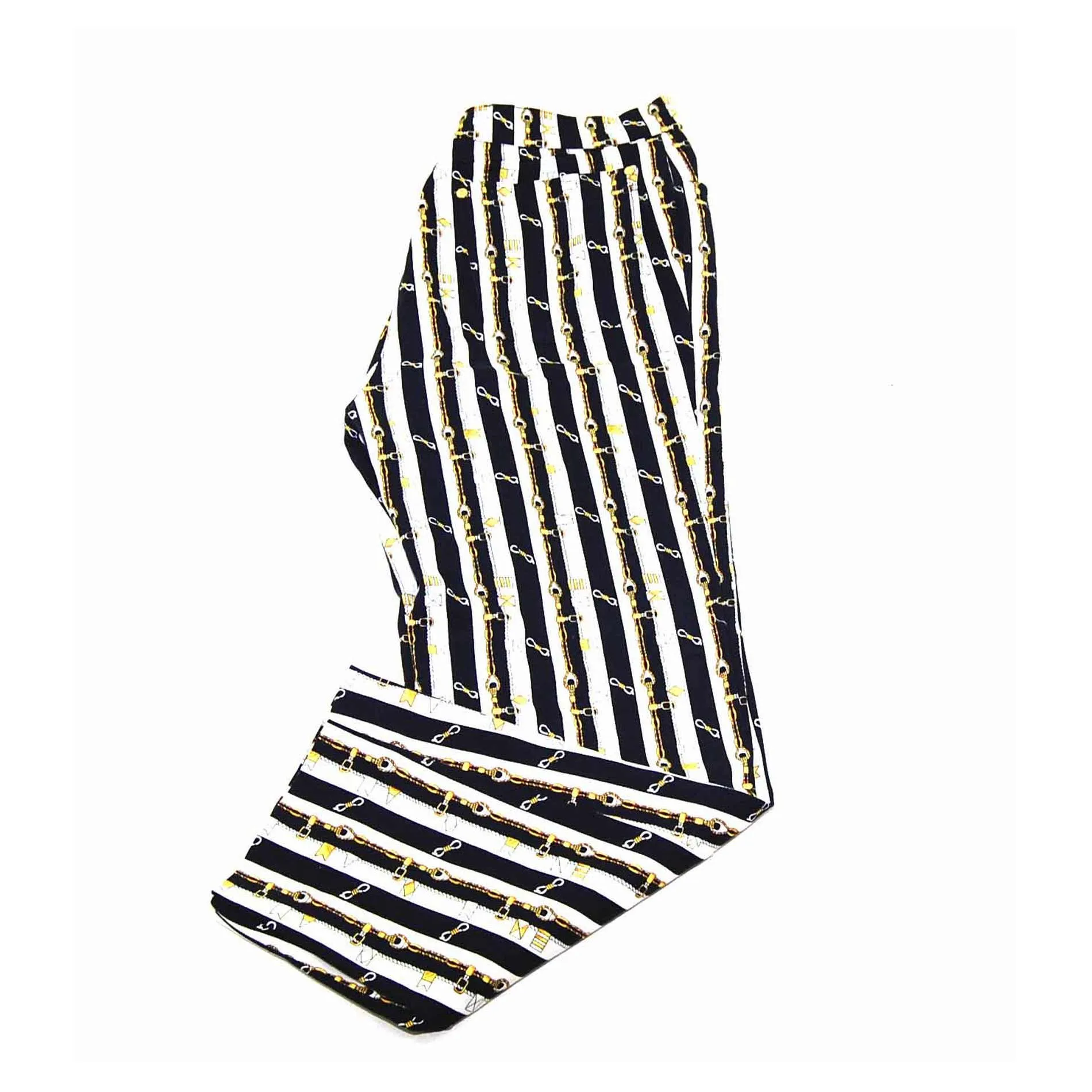 90s Striped Gold Chain Print Straight Jeans - 10