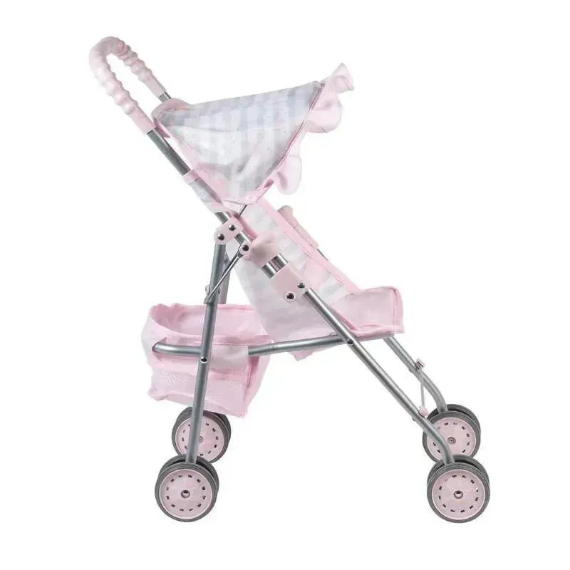 Adora - Pastel Pink Heart Baby Doll Stroller with Umbrella Shade & Ruffle Trim