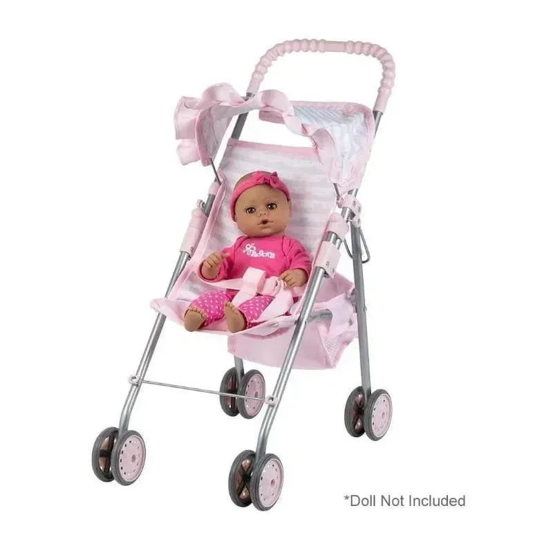 Adora - Pastel Pink Heart Baby Doll Stroller with Umbrella Shade & Ruffle Trim