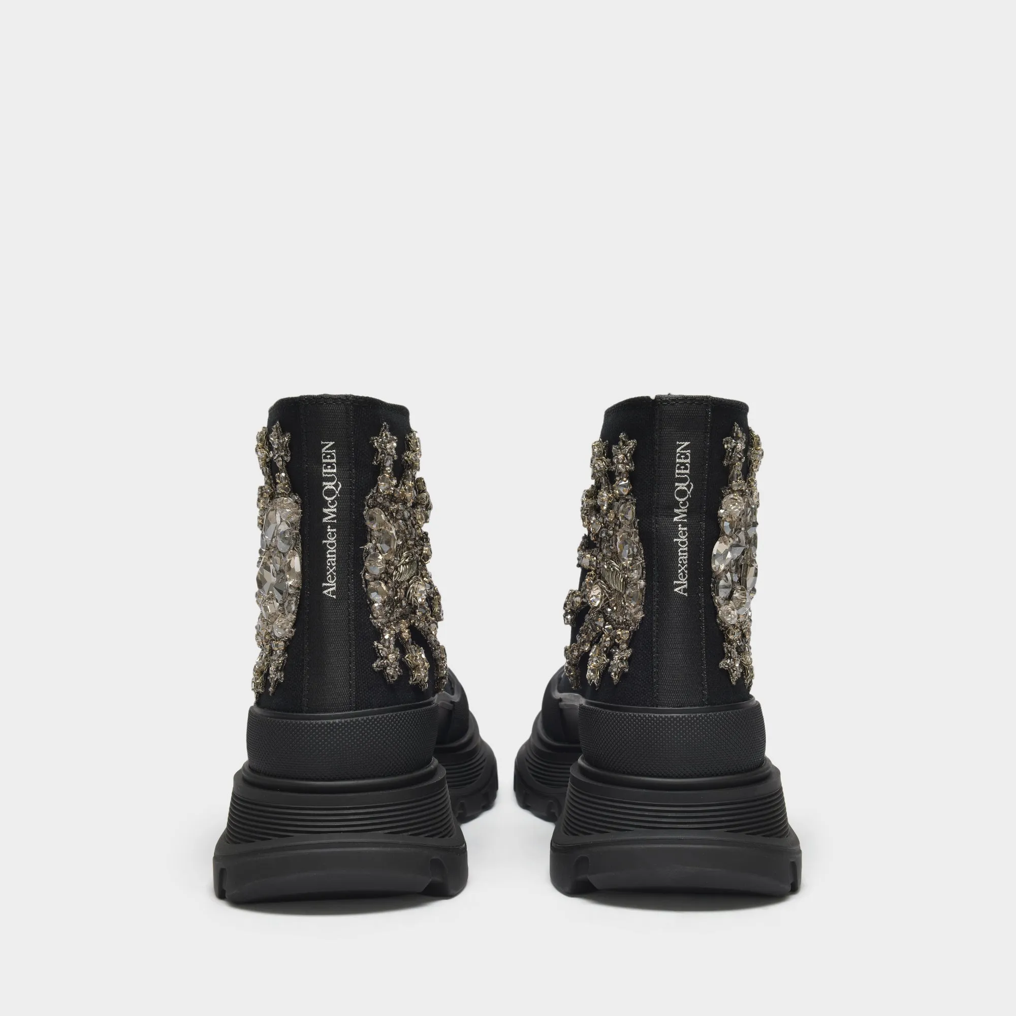 Alexander McQueen  Tread Slick Sneakers in Black Canvas and Crystal Details