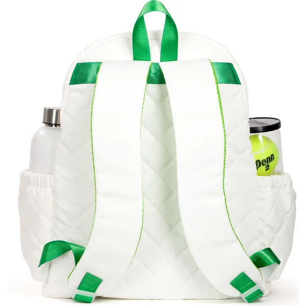 Ame & Lulu Game On Tennis Backpack, Quilted White & Green