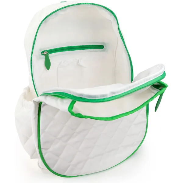 Ame & Lulu Game On Tennis Backpack, Quilted White & Green