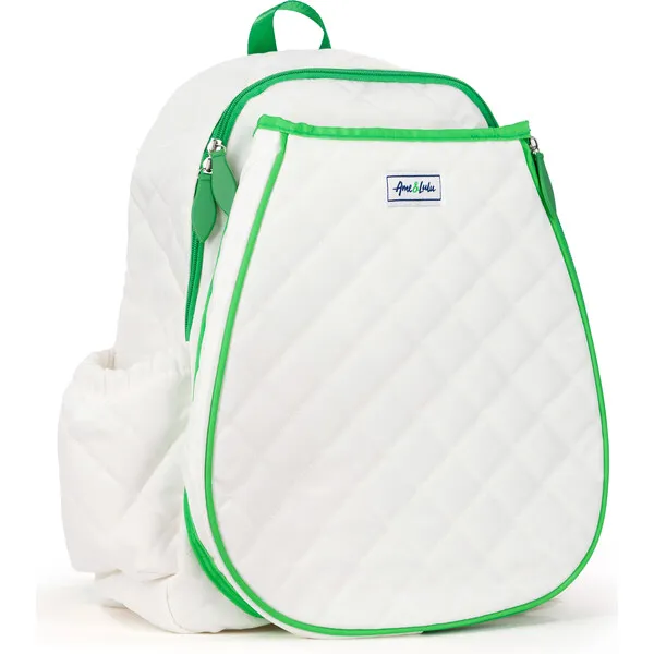 Ame & Lulu Game On Tennis Backpack, Quilted White & Green