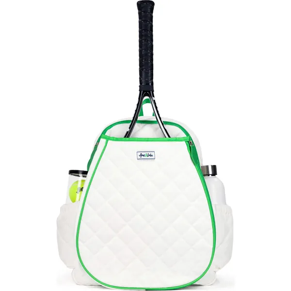 Ame & Lulu Game On Tennis Backpack, Quilted White & Green