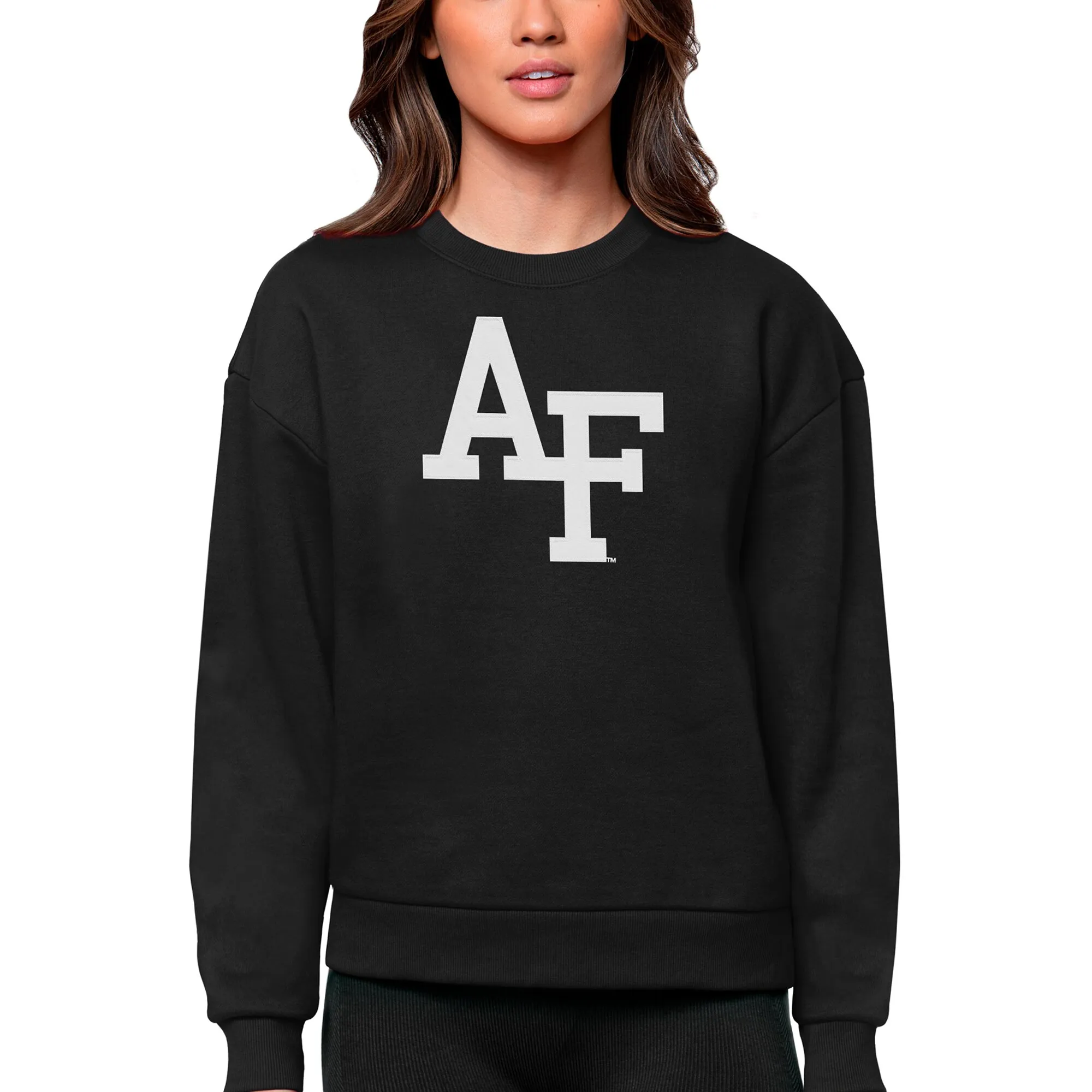 Antigua Air Force Falcons Women's Black Victory Crewneck Pullover Sweatshirt