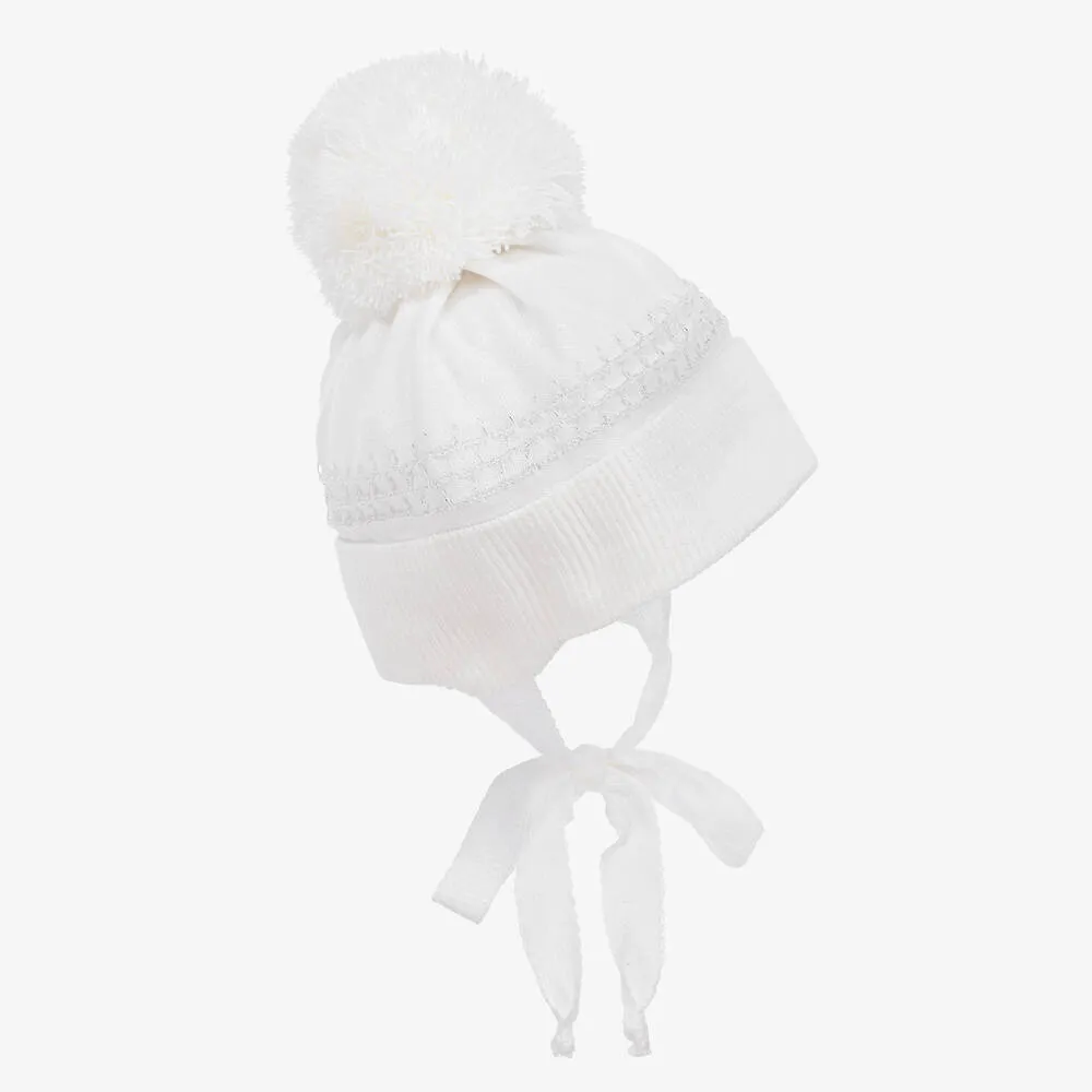 Baby Girls Ivory Pom-Pom Hat