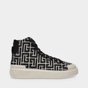 Balmain  B Court High Top-Monogram Jacquard Gfe Ivoire/Noir Sneakers