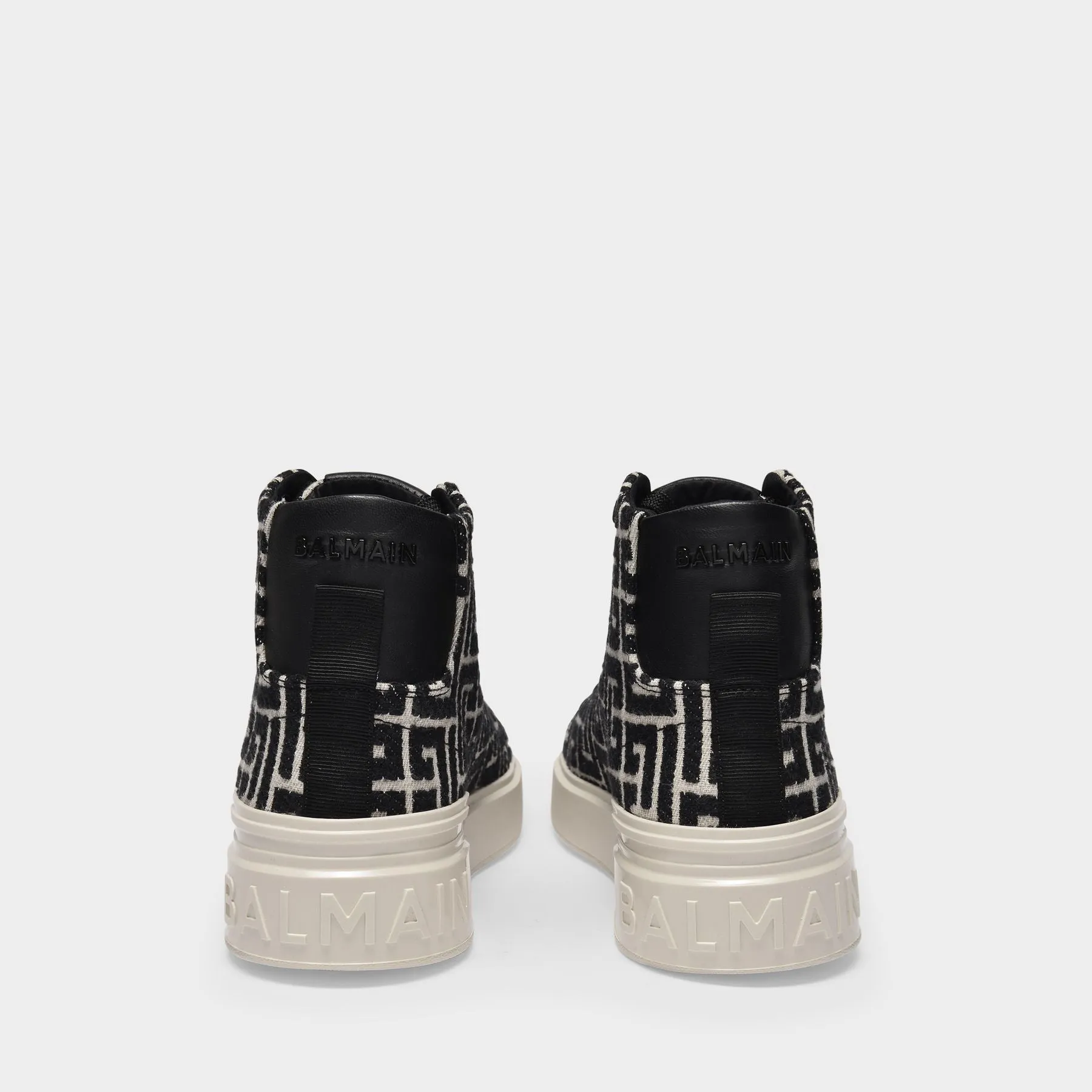 Balmain  B Court High Top-Monogram Jacquard Gfe Ivoire/Noir Sneakers