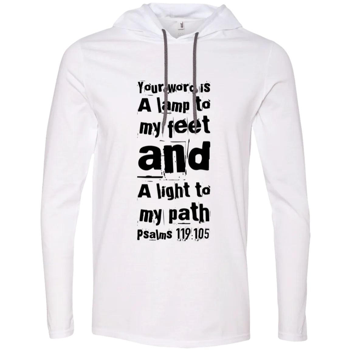 Bible Verse Men Long Sleeve T-Shirt Hoodie - Your Word Is Light To My Path ~Psalm 119:105~ Design 6 (Black Font)