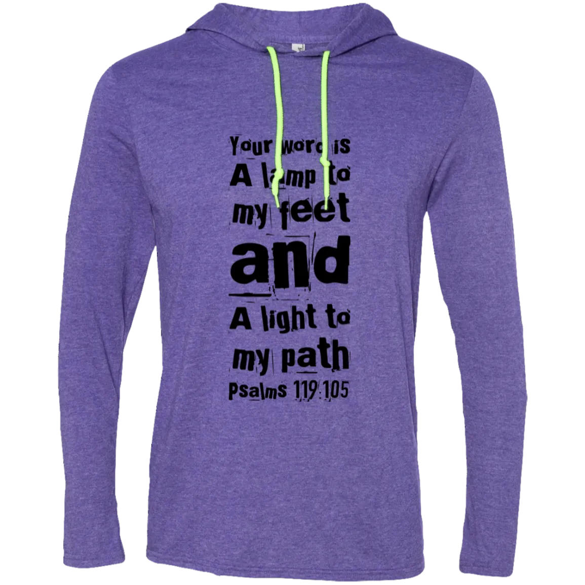 Bible Verse Men Long Sleeve T-Shirt Hoodie - Your Word Is Light To My Path ~Psalm 119:105~ Design 6 (Black Font)