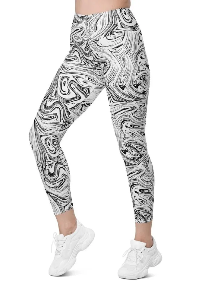 Black & White Marble Leggings With Pockets