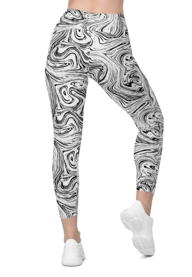 Black & White Marble Leggings With Pockets