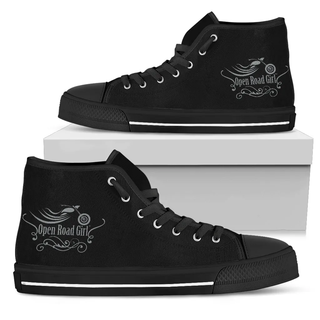 Black and Grey Open Road Girl Women's High Top Sneakers