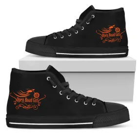 Black and Orange Open Road Girl Women's High Top Sneakers