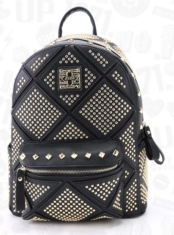 Black Gold Metal Studs Gothic Punk Rock Backpack