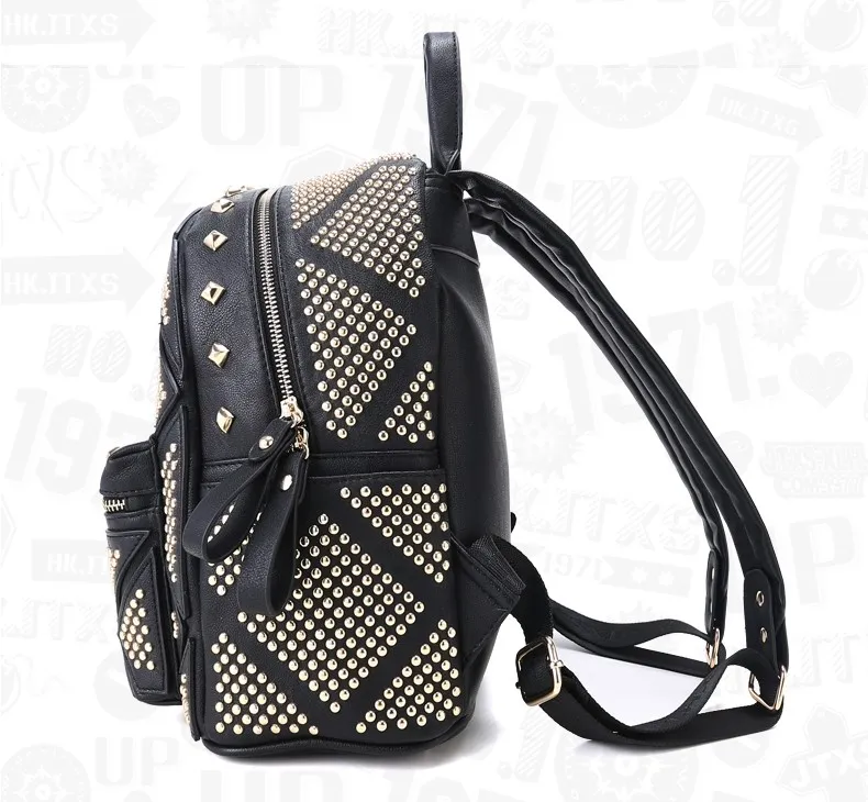 Black Gold Metal Studs Gothic Punk Rock Backpack