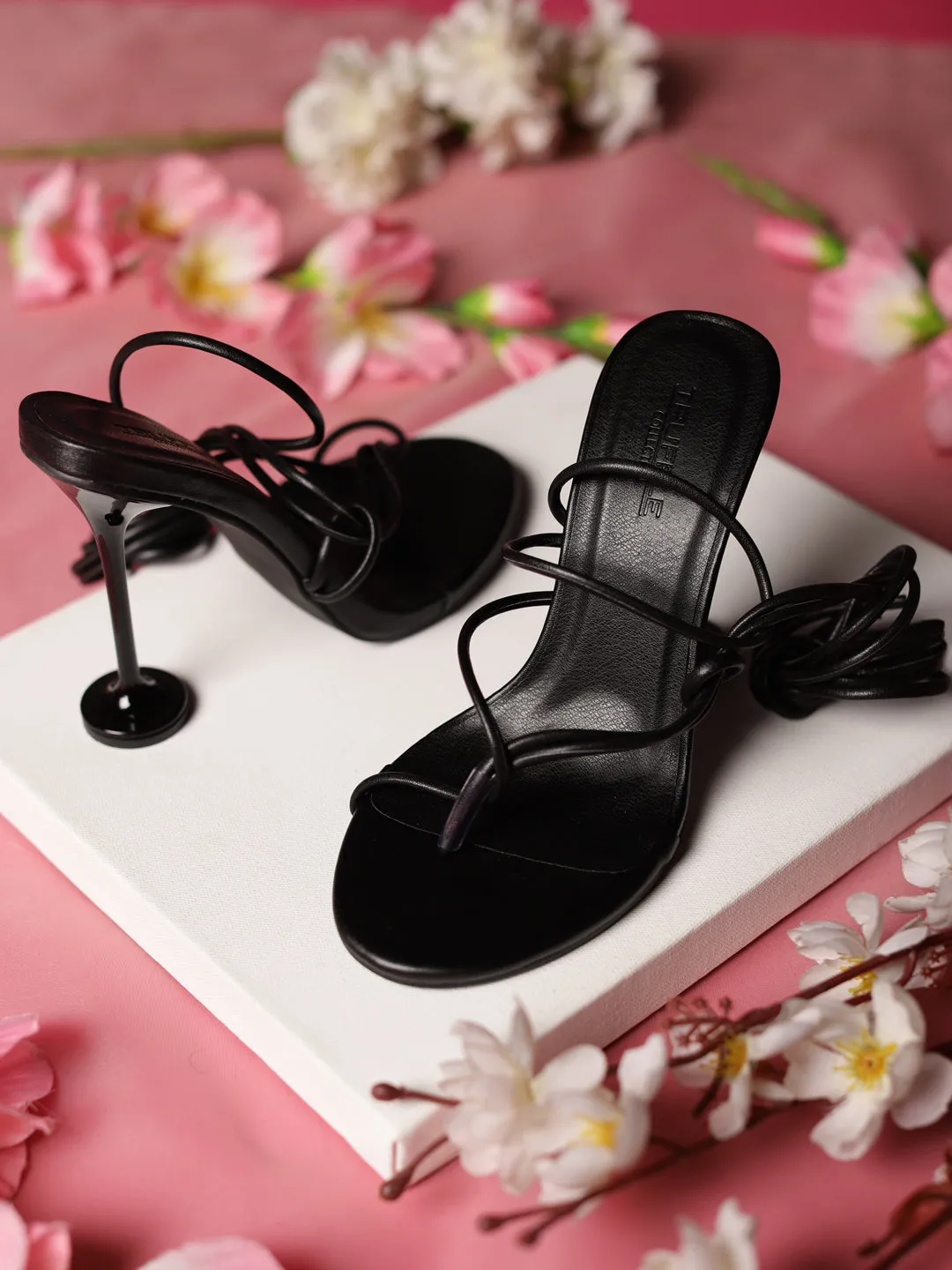 Black PU Lace-Up Stiletto Sandals (TC-TB4-BLK)