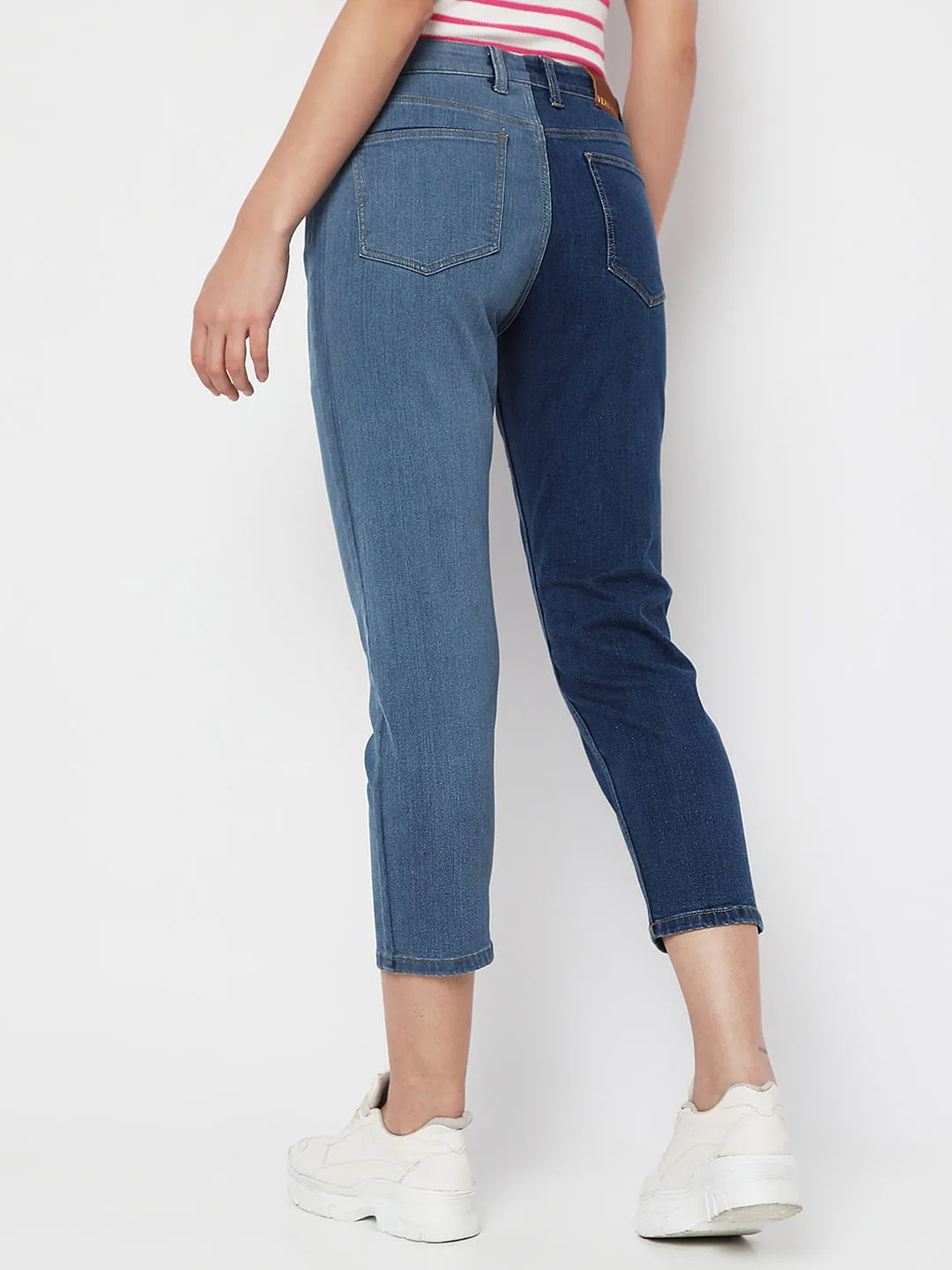 Blue High Rise Colourblocked Mom Fit Jeans