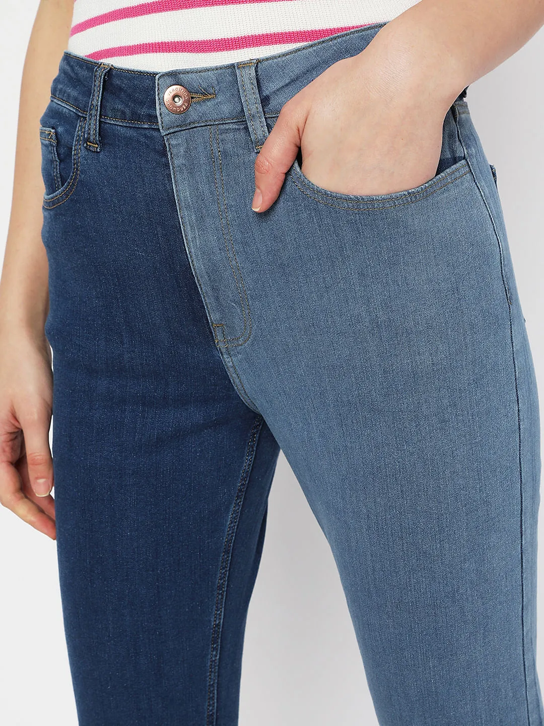 Blue High Rise Colourblocked Mom Fit Jeans