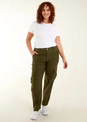 Blue Vanilla Khaki Curve Straight Leg Pocket Detail Cargo Joggers