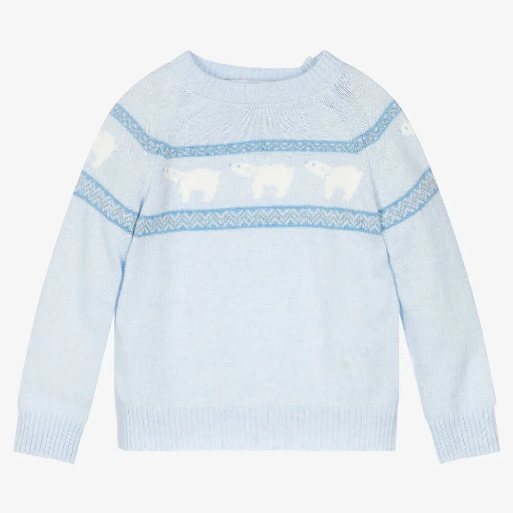 Boys Blue Polar Bear Wool Jumper