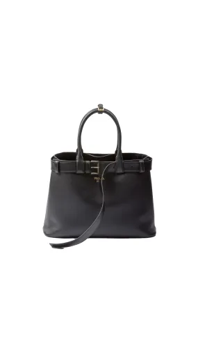 Buckle Large Leather Handbag With Belt - Black