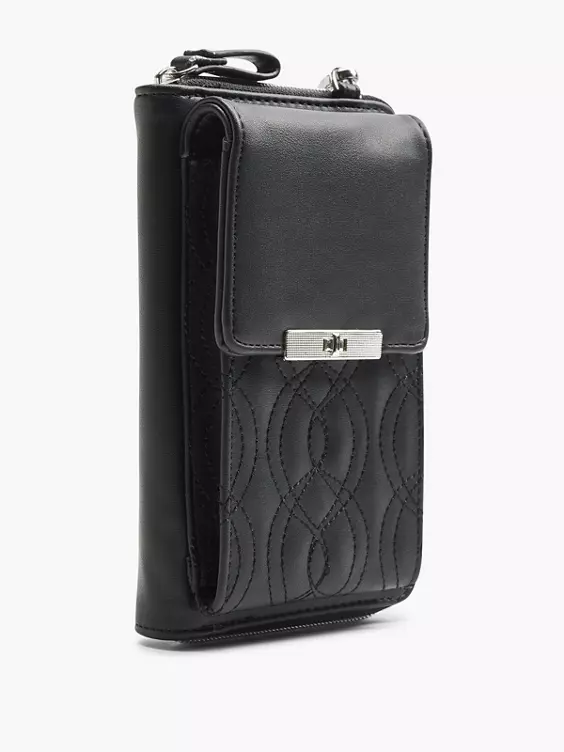 Catwalk  Black Quilted Phone Bag with Removable Shoulder Strap