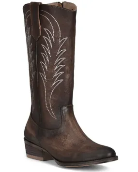 Circle G Women's Tobacco Embroidery Zip Leather Western Boot - Round Toe