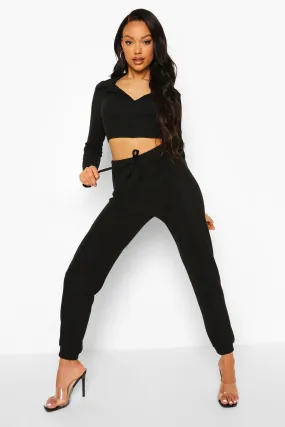 Crinkle Rib Exposed Seam Crop And Joggers