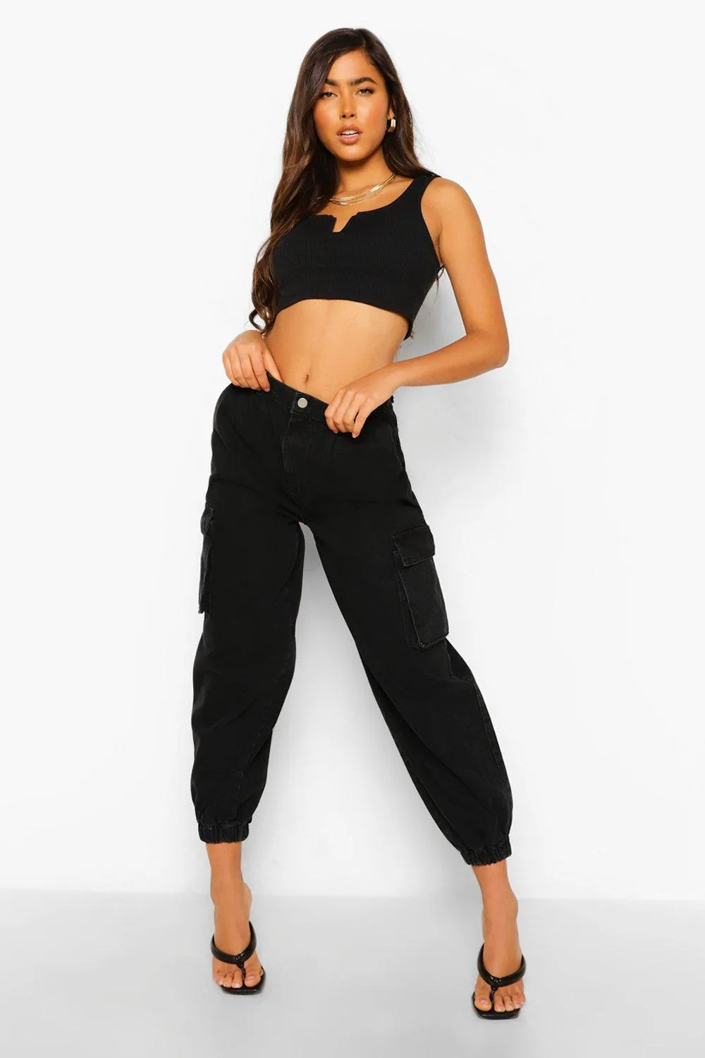 Denim Elasticated Cuff Joggers With Pockets