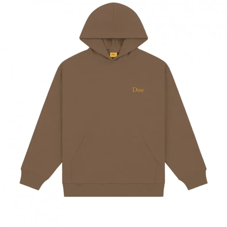 Dime Classic Small Logo Embroidered Pullover Hooded Sweatshirt (Brown)