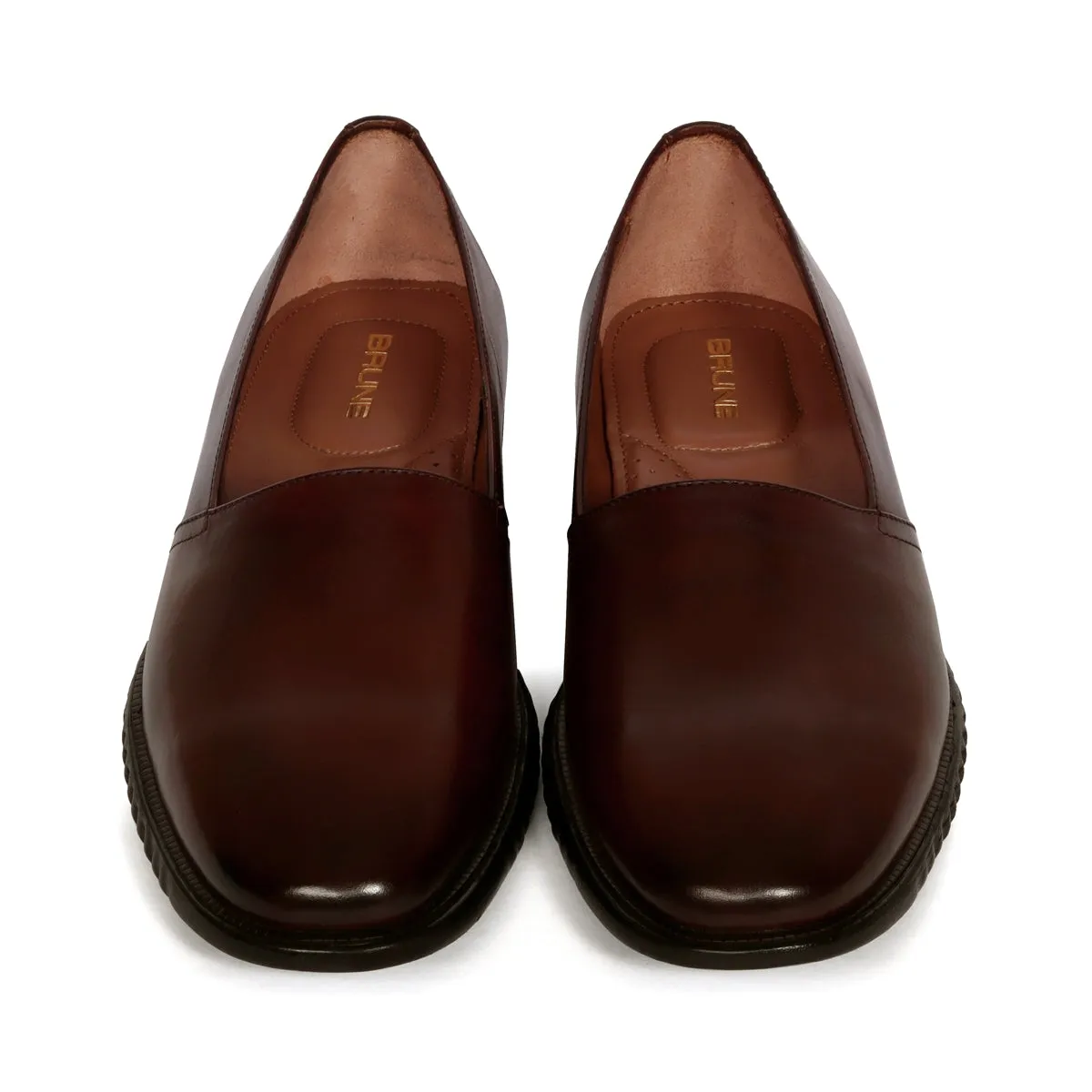 Easy Wear Light Weight Slip-On's Shoes in Dark Brown Genuine Leather