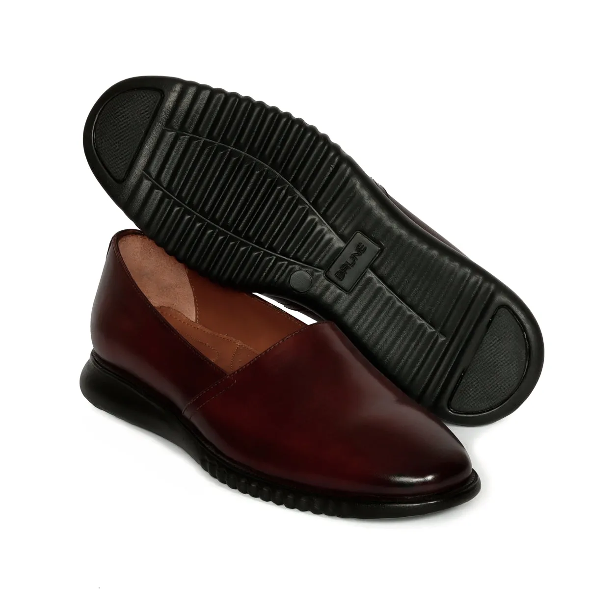 Easy Wear Light Weight Slip-On's Shoes in Dark Brown Genuine Leather