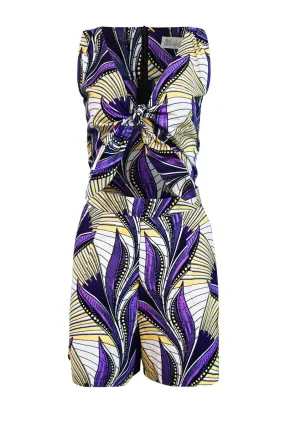 Edosa Front Tie Romper - Purple Paisley