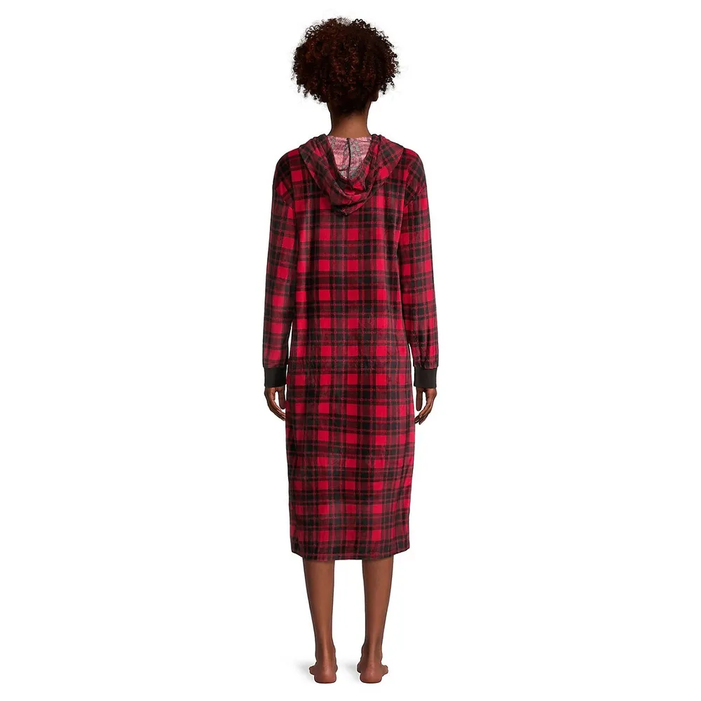 Emily and Jane Holiday Lux Plaid Velour Long Hoodie Lounger