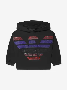 Emporio Armani Girls Sequin Logo Hoodie In Black