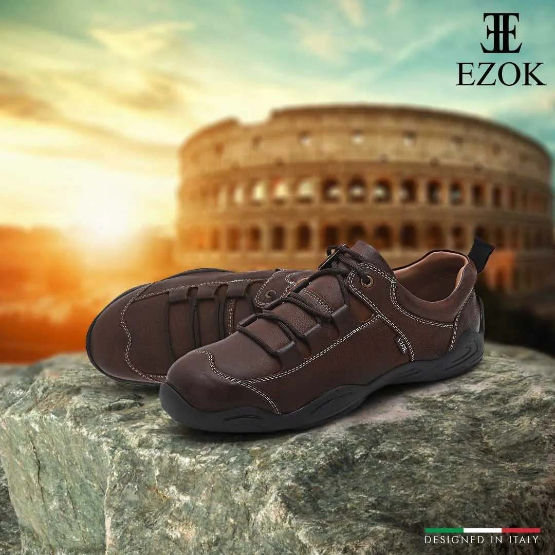 Ezok Mens Casual Brown Leather Sneakers