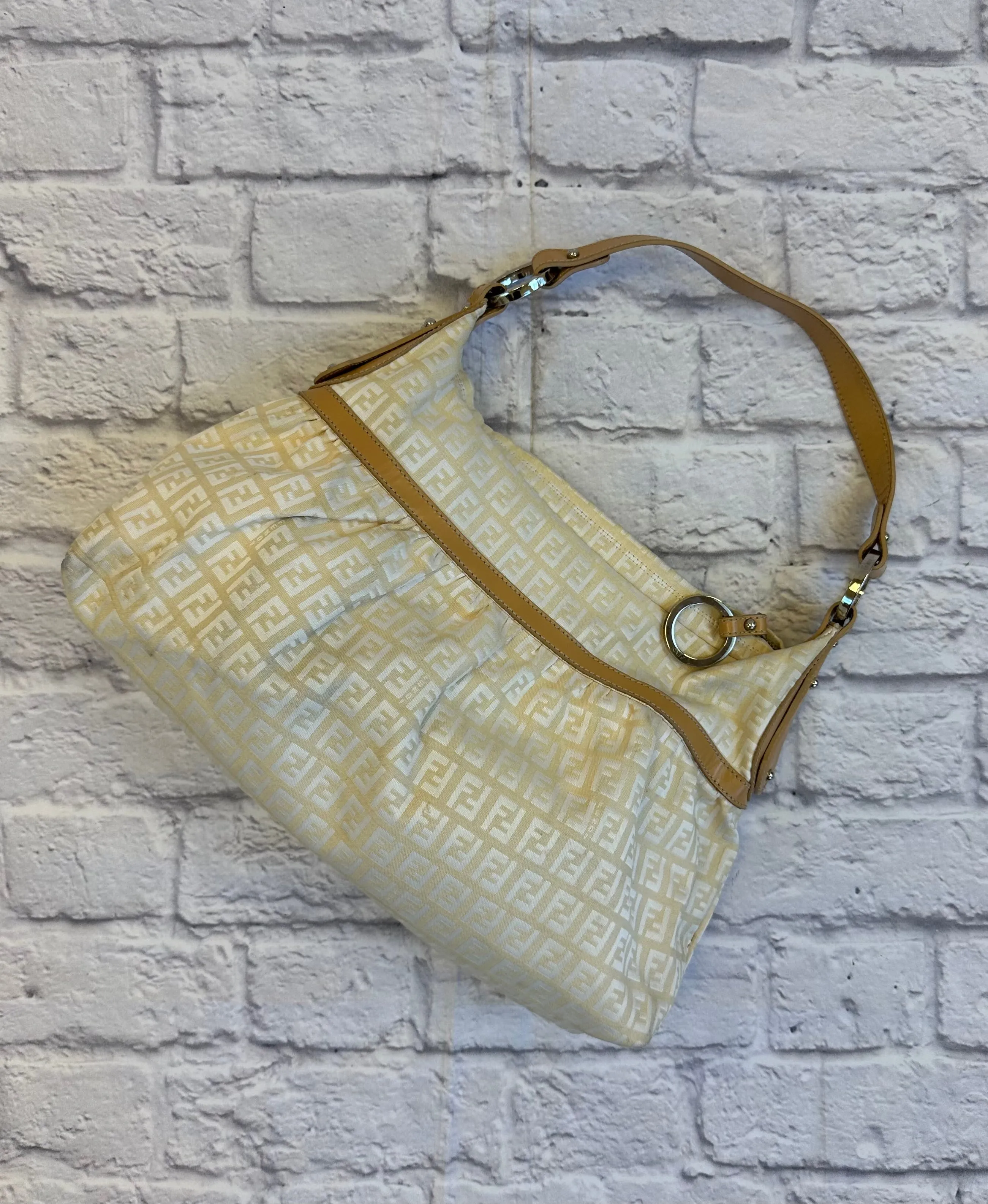 Fendi Ivory Fabric Zucca Logo Shoulder Bag