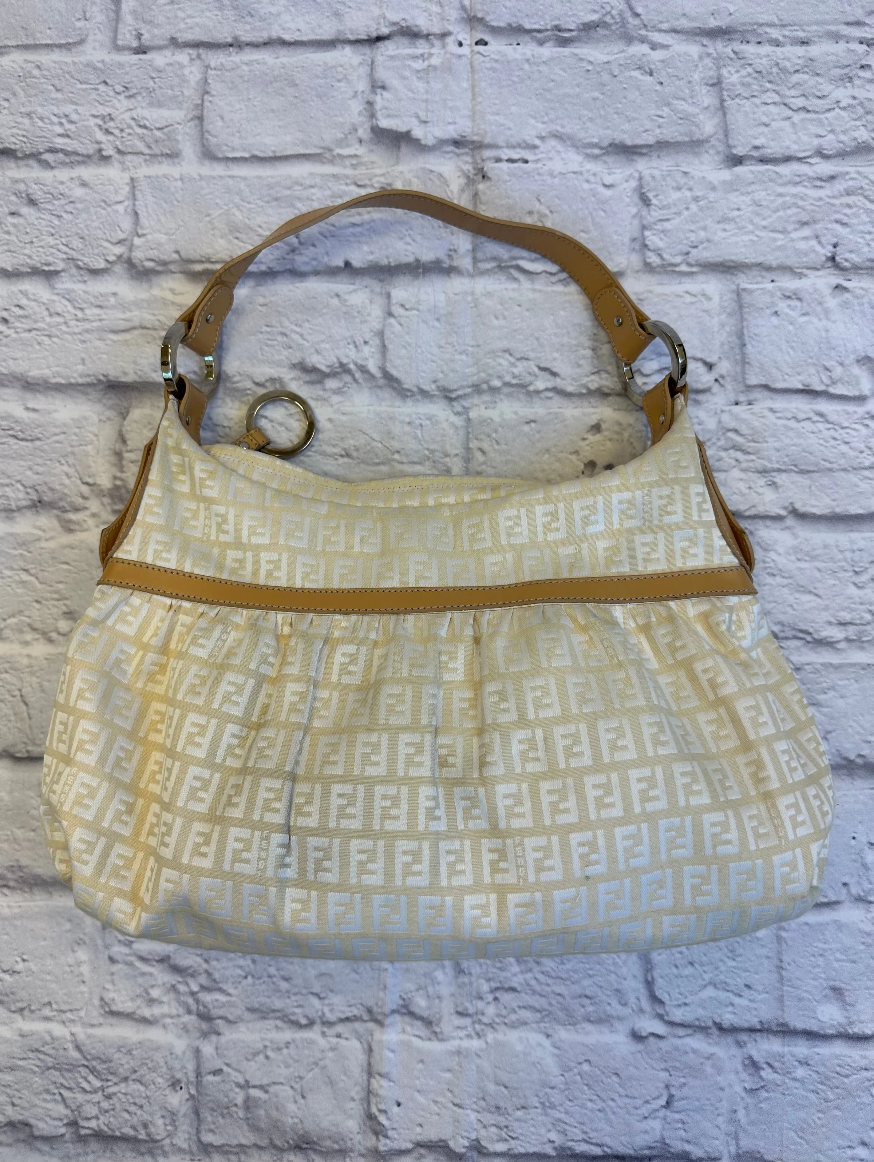 Fendi Ivory Fabric Zucca Logo Shoulder Bag