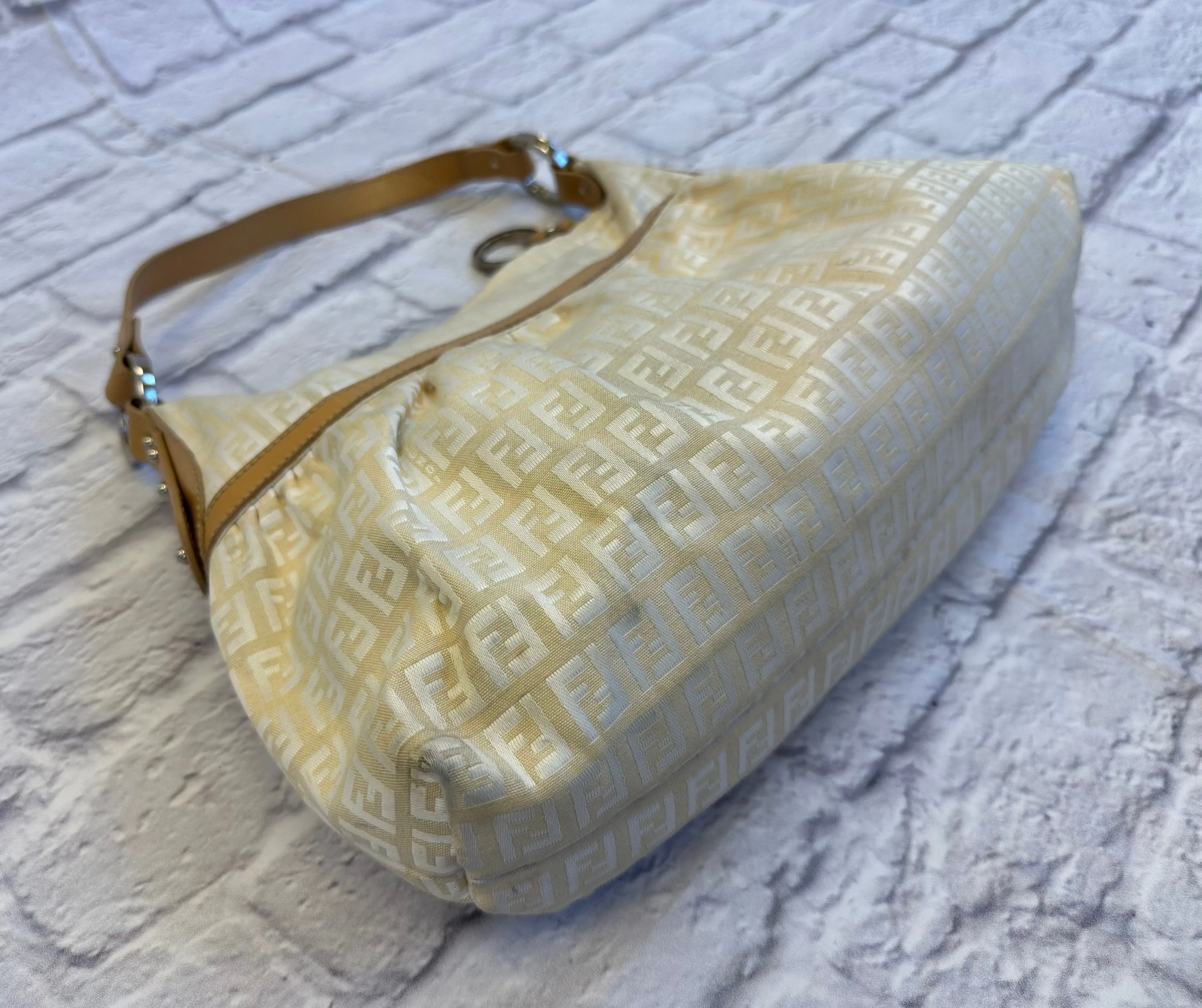 Fendi Ivory Fabric Zucca Logo Shoulder Bag