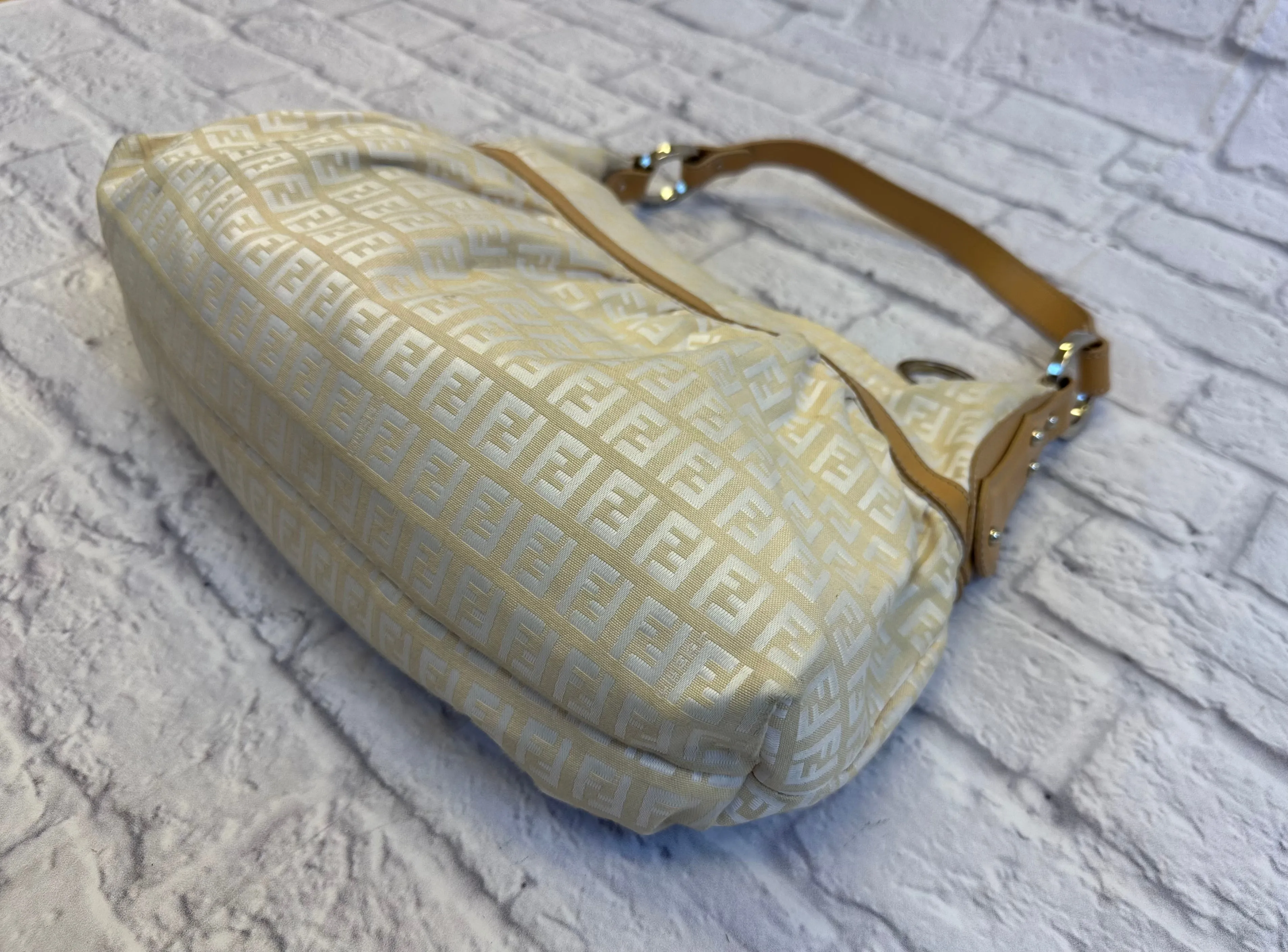 Fendi Ivory Fabric Zucca Logo Shoulder Bag