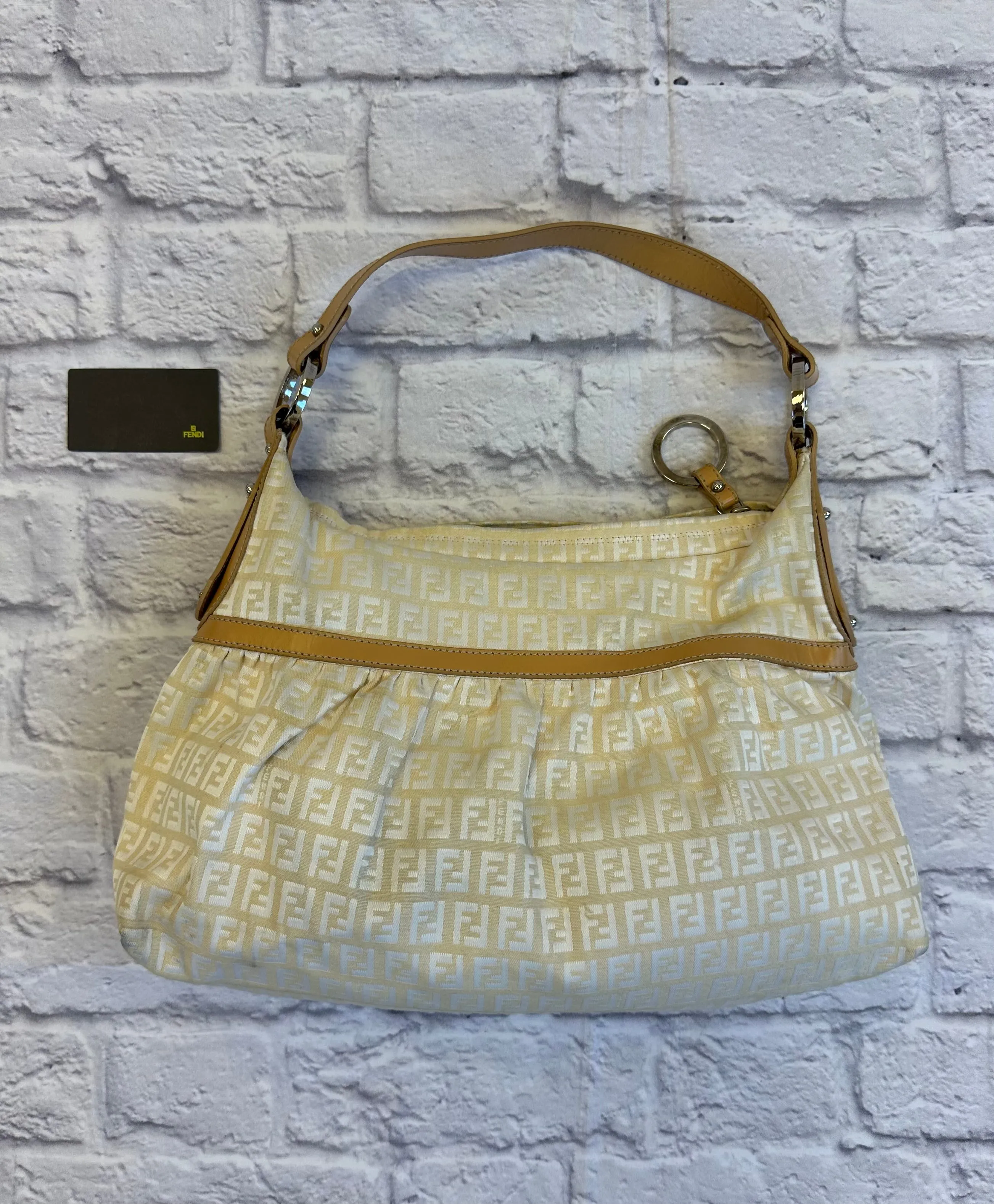 Fendi Ivory Fabric Zucca Logo Shoulder Bag