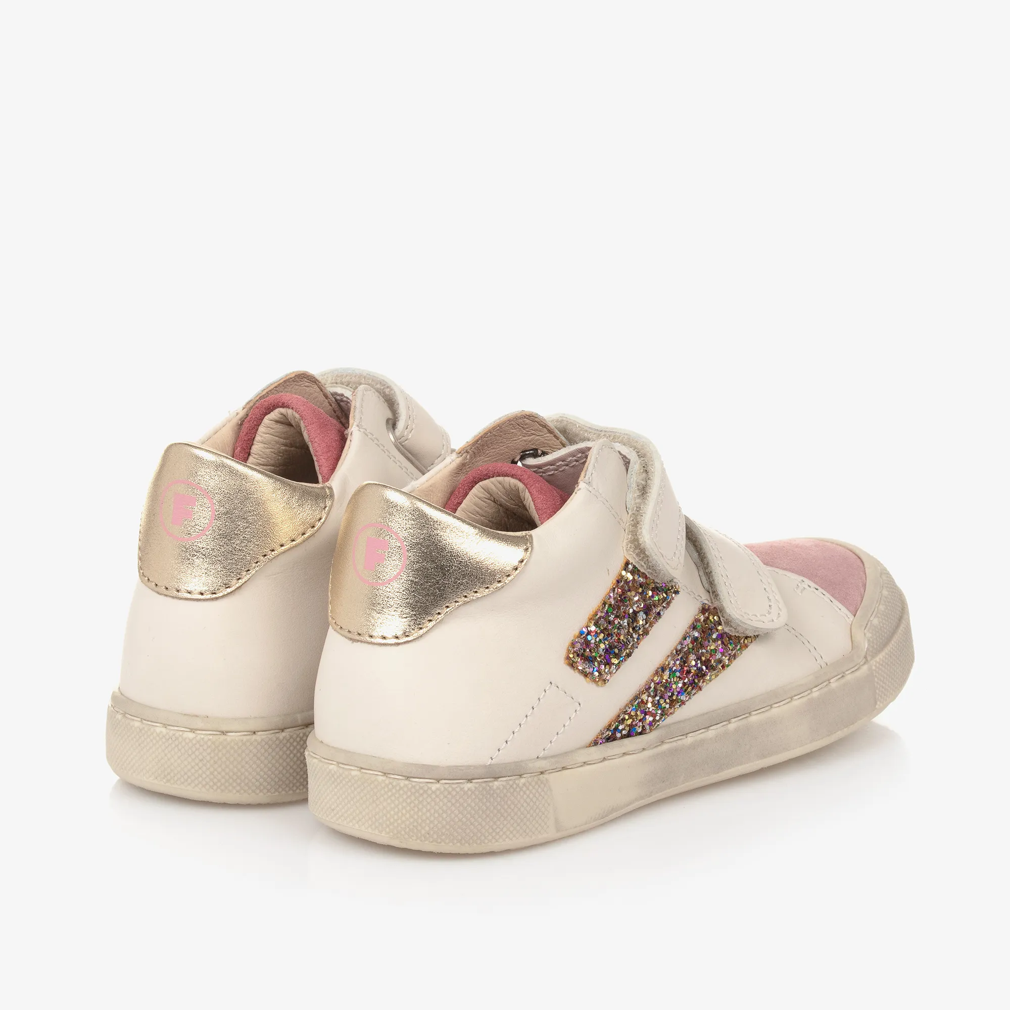 Girls Ivory Leather Glitter Stripe Trainers