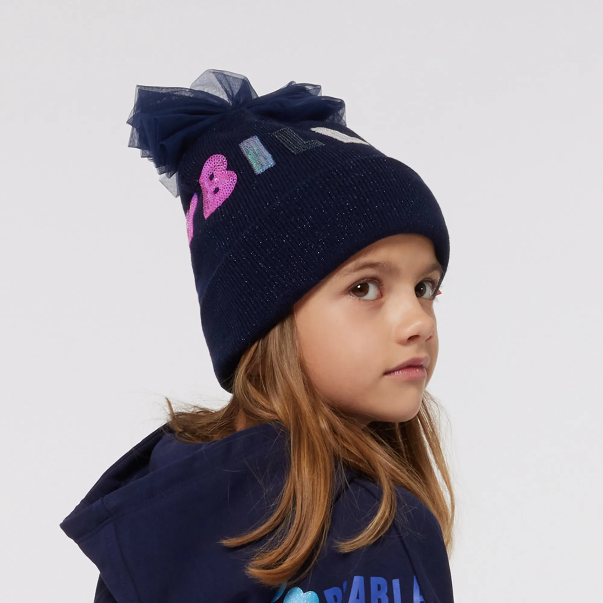 Girls Navy Blue Knitted Hat Set