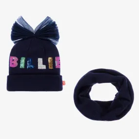 Girls Navy Blue Knitted Hat Set