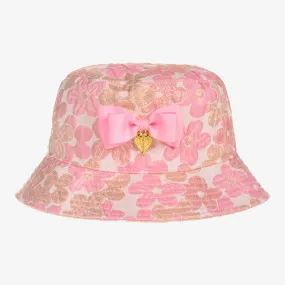 Girls Pink Floral Jacquard Bucket Hat