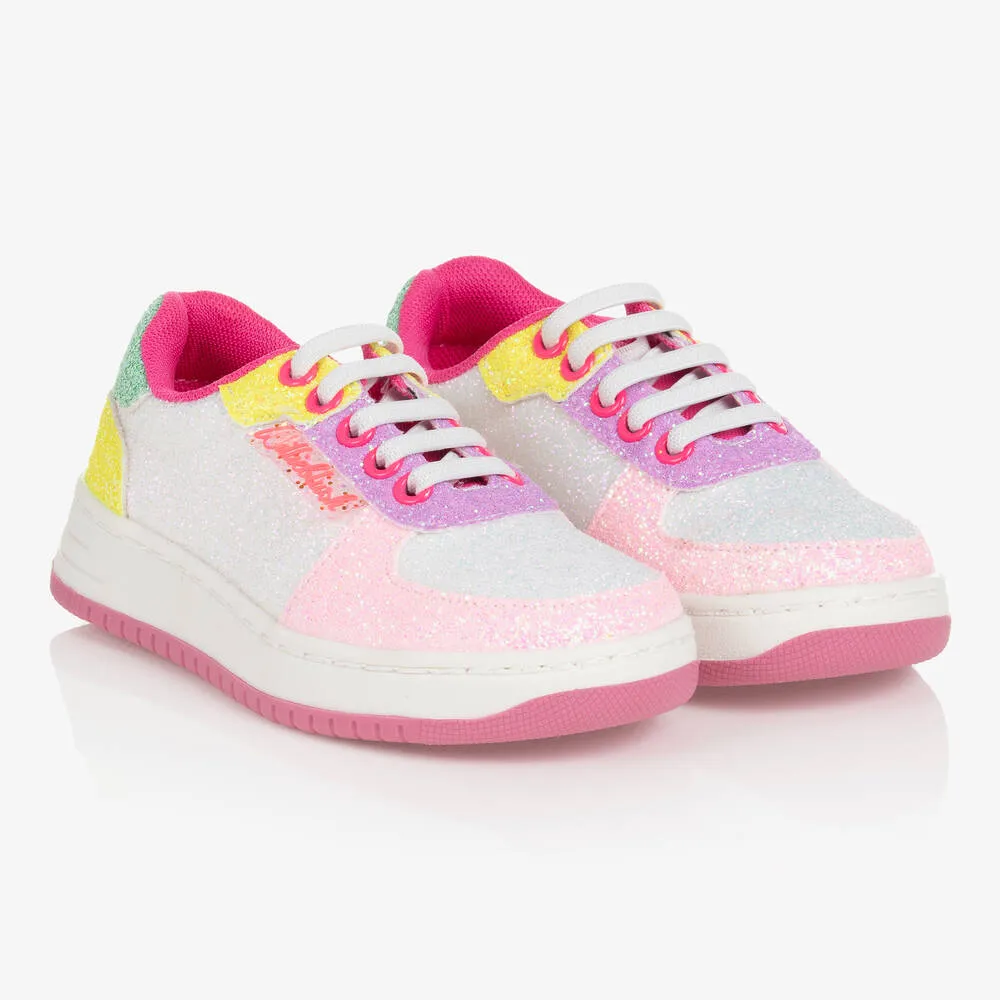 Girls White & Pink Glitter Trainers