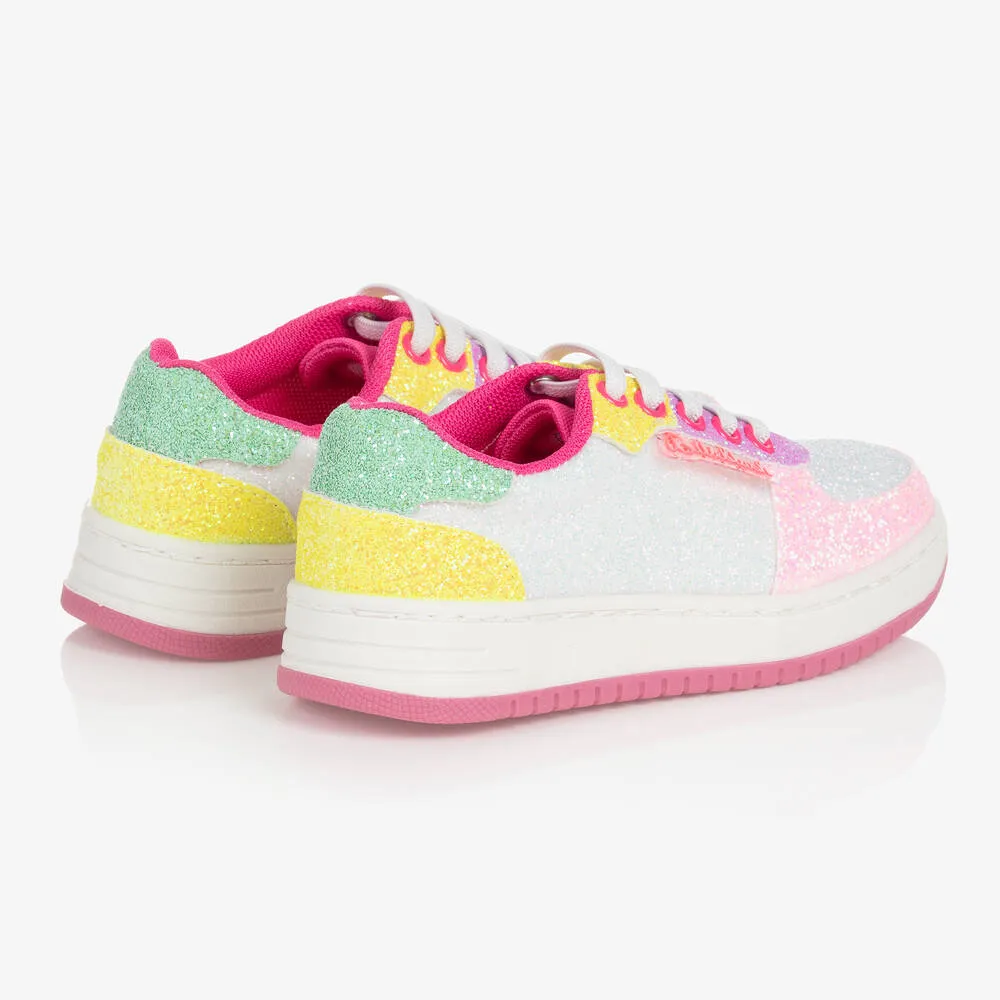 Girls White & Pink Glitter Trainers