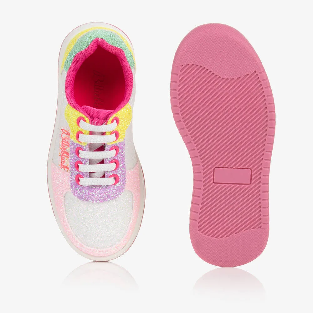 Girls White & Pink Glitter Trainers